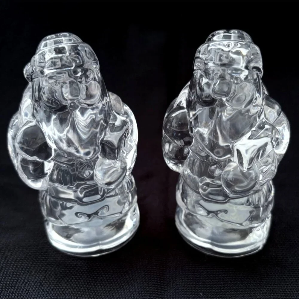 Vintage Gorham Crystal Holiday Traditions Santa Salt & Pepper‎ Shaker Set
